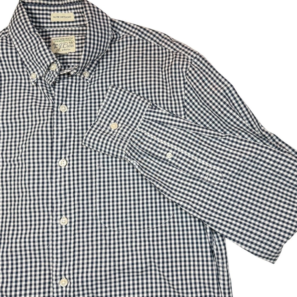 J.Crew Gingham Shirt Stretch Organic Cotton Slim Untucked Button‎ Down Small